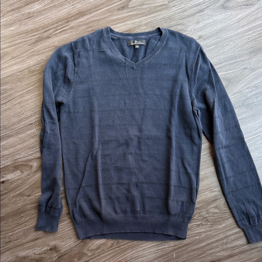 Men's Navy V-Neck Stripe Sweater